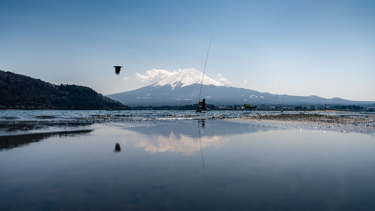 Fuji, the bird and the fisherman - Photographie par Salmon